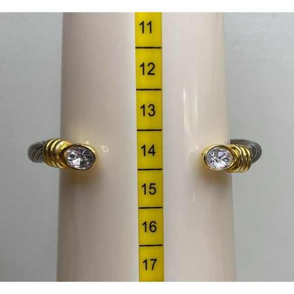 Cable Cuff Gold Silver Tone Clear Rhinestone Bracelet - Picture 2 of 5